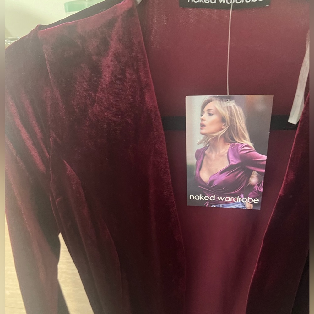 NWT-Long Burgundy Velvet Cardigan